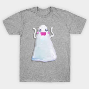 Cute Halloween Kawaii Ghost Pattern on Blue T-Shirt